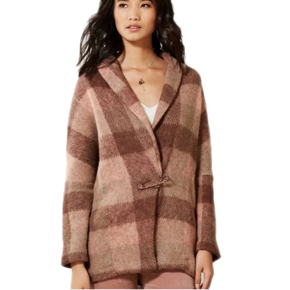 Anthropologie Moth Womens M Soft Woodland Plaid Mohair Wrap Cardigan Coat - Picture 1 of 9